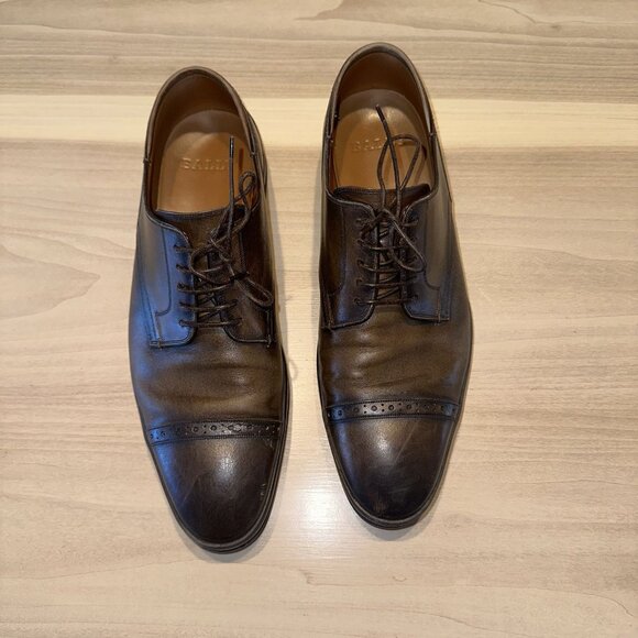 Bally Reigan Brown Leather Almond Cap-Toe Oxfords Dress Shoes Men\'s 10D